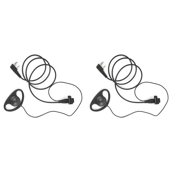 2X Single Wire Earpiece Headset Kit MIC PTT Mic D Shaped 2 Pin Radio Earphone Walkie Talkie Ear Hook