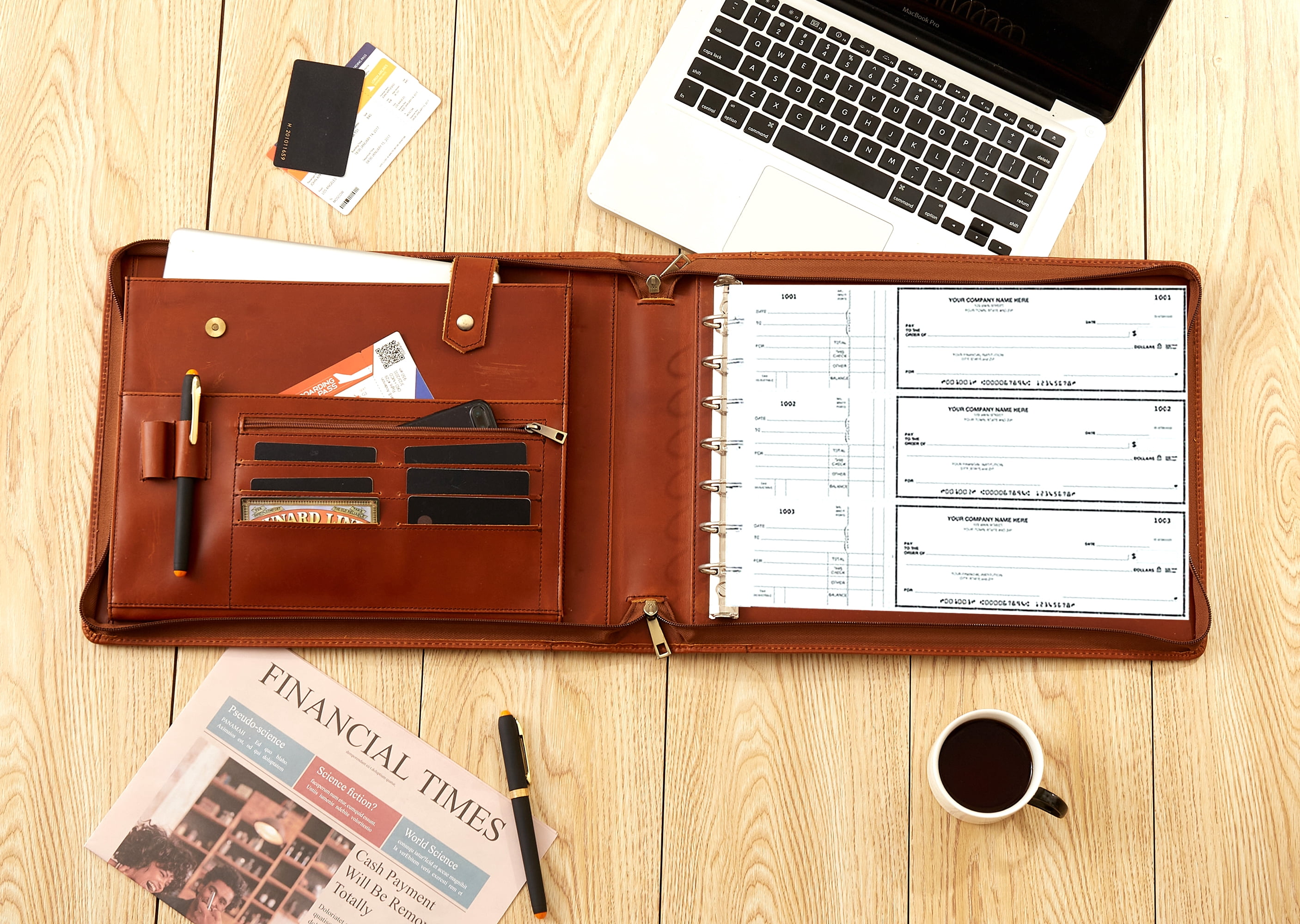 7 Ring Check Binder for Business Checks, Checkbook Binder with Zipper for 3-up Business Checks,Personalized Check Book Portfolio for 9 x 13 inch Sheets 600 Check, Check Holders for Men/Women