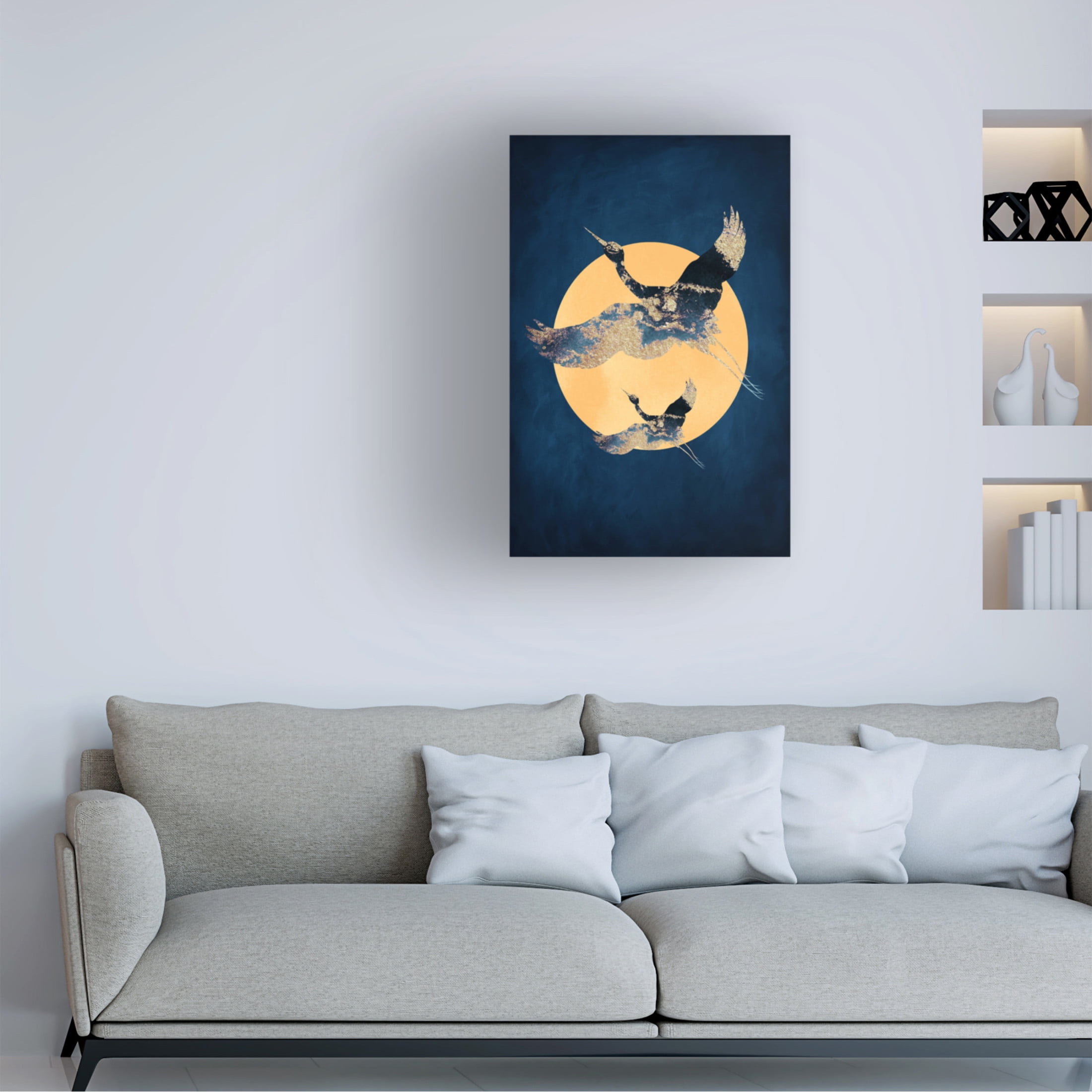 Trademark Fine Art Aureous Sapphire Sun a Cranes Canvas Wall Art