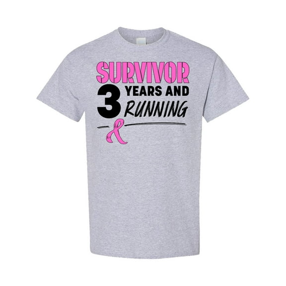 Inktastic Breast Cancer Survivor 3 Years and Running with Pink Ribbon T-Shirt