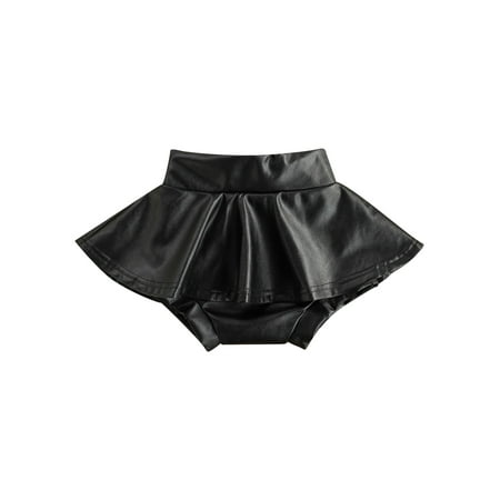 

Livingsenburg Summer Kids Girls PU Leather Ruffles High Waist Mini Skirt Clothes