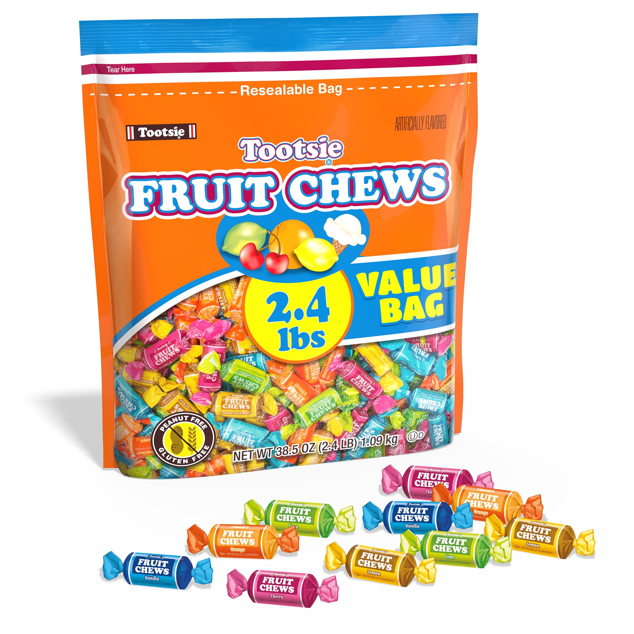 Tootsie Fruit Chews, Assorted Fruit Flavored Gluten Free Candy, 38.5 oz