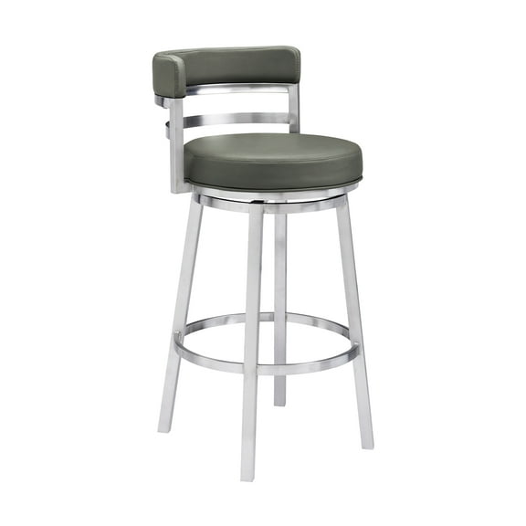 Madrid 26" Counter Height Swivel Gray Faux Leather and Brushed Stainless Steel Bar Stool