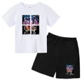 thumbnail image 3 of Conjunto de ropa para niños y adolescentes con estampado de oso de marca, camiseta de cuello redondo y traje corto de 2 piezas, informal, de verano, para niñas y bebés, 3 of 5