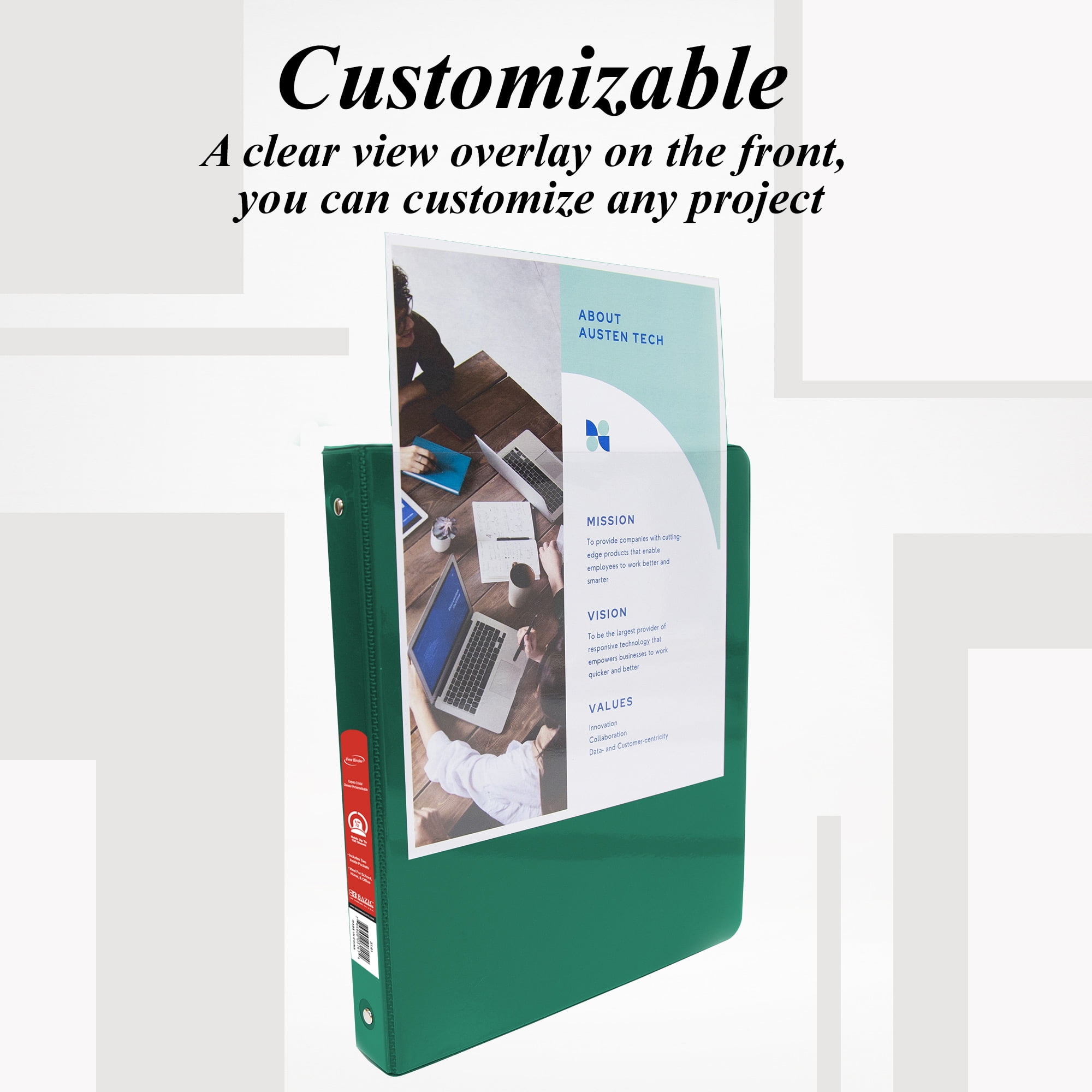 BAZIC 3 Ring Binder 1/2" Economy View Binders Green, Hold 100 Sheets, 12-Count