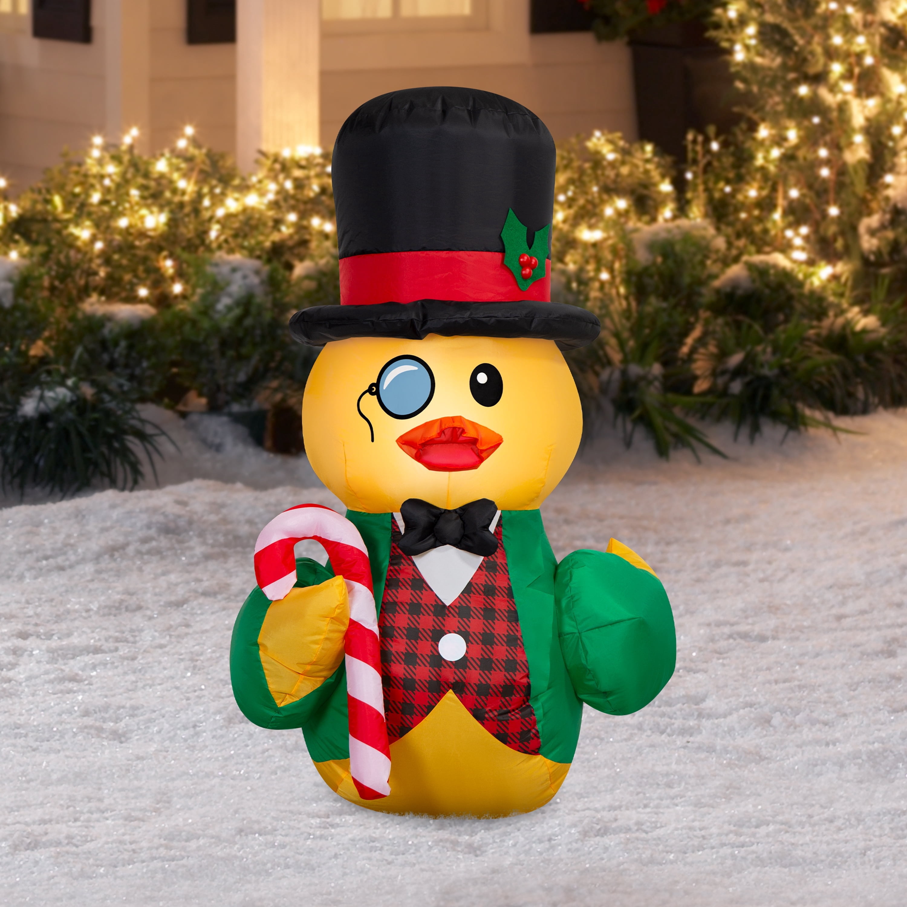 Multicolor Rubber Ducky with Top Hat and Cane Christmas Airblown Yard Inflatable, 3.5', by Holiday Time