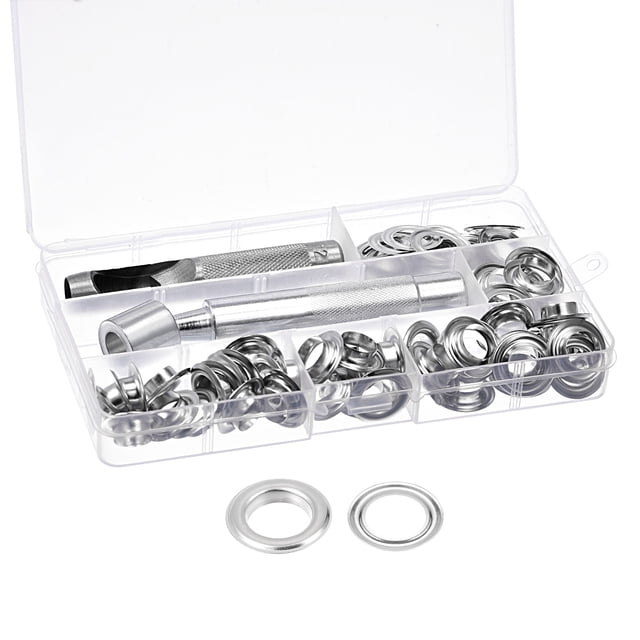 Unique Bargains Grommet Tool Kit 50 Sets 1/2' Copper Grommets Eyelets with 3pcs Install Tools, 12mm Inside Dia. Silver Tone