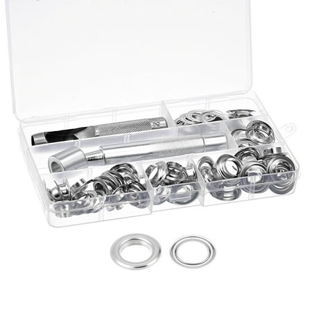 

Grommet Tool Kit 50 Sets 1/2 Copper Grommets Eyelets with 3pcs Install Tools 12mm Inside Dia. Silver Tone