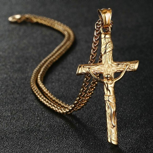 Stylish Stainless Steel Link Chain INRI Jesus Cross Crucifix Pendant&Necklaces Men Fashion Jewelry Father Gift