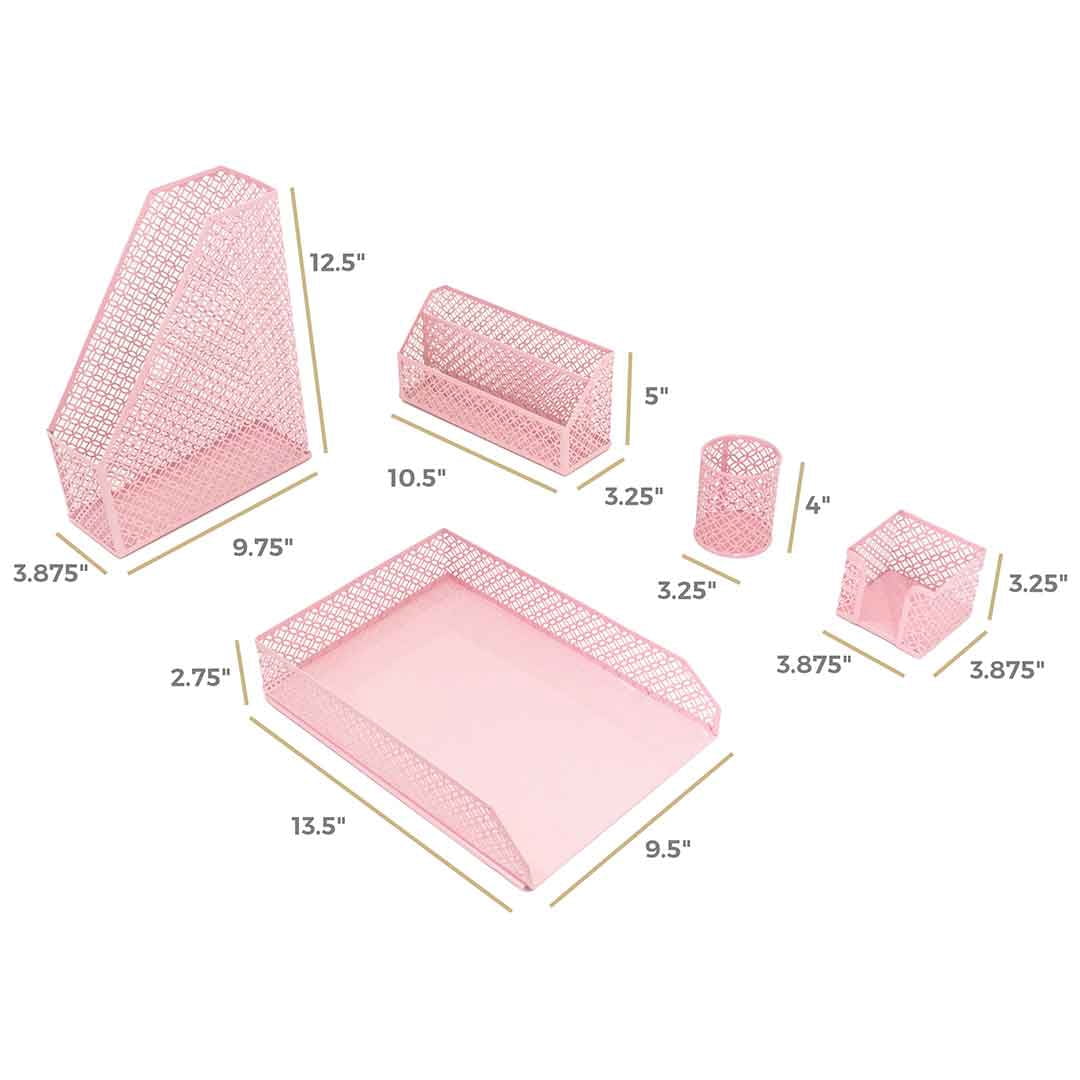 Blu Monaco Desk Organizer Set Lattice Metal 6-Compartment Desktop Organizer, Light Pink, 6 Count