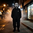 thumbnail image 6 of Oversized Black Fleece Full Body Suit with Attached Hood & Front Pockets, Classic Horror Style Full Body Onesie with Zipper & Pockets for Halloween Sleepwear Cosplay(Black,L), 6 of 6