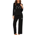 thumbnail image 2 of Conjuntos de lounge para mujeres INSPIRE CHIC, camisetas de manga larga con estampado de gatos y pantalones, pijamas con bolsillos, M negro, 2 of 6