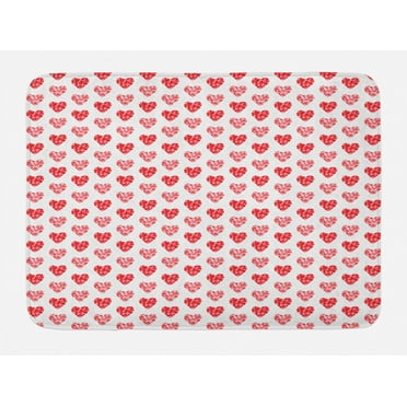 Hearts Bath Mat, Shapes out of Circles Dots Romantic Theme Valentines Day Feels Couple Love, Plush Bathroom Decor Mat with Non Slip Backing, 29.5" X 17.5", Blush Pastel Pink, by Ambesonne
