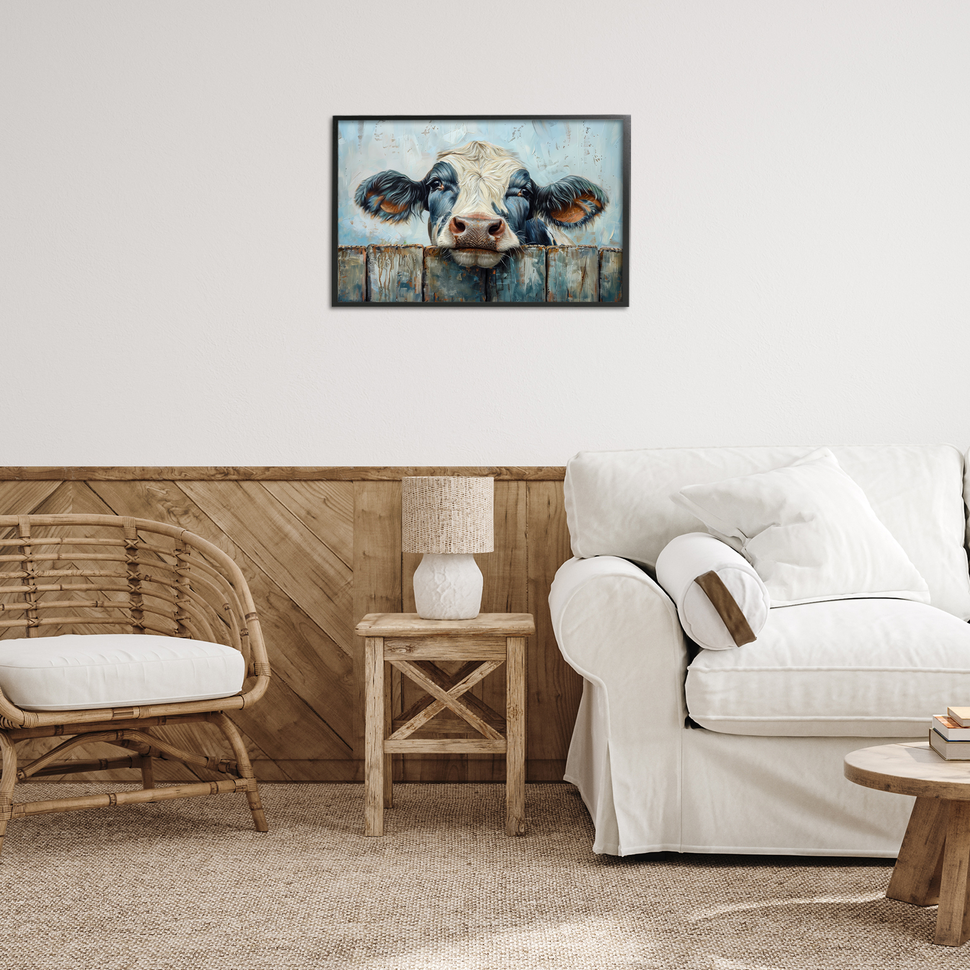 Stupell Industries Howdy Neighbor Cow Animals & Insects Painting Black Framed Art Print Wall Art, 24 x 16