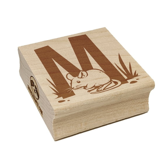 Animal Alphabet Letter M for Mouse Square Rubber Stamp Stamping Scrapbooking Crafting - Large 2.75in
