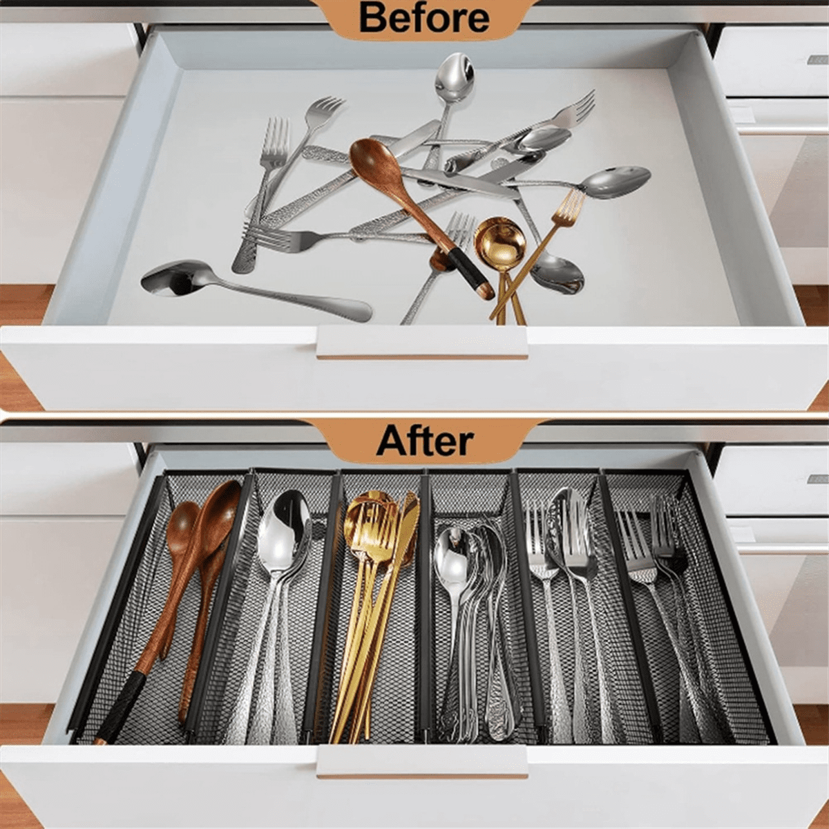 6pcs Drawer Organizer,Silverware Organizer for Kitchen, Utensil Cutlery Tray Mesh Metal Organizer
