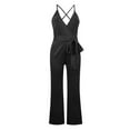 thumbnail image 2 of Baqcunre Women's Solid Color V-Neck Strap Sleeveless Wide Leg Romper,Size S-XXL,One Piece Jumpsuit,Womens Jumpsuit,Jumpsuits for Women Casual,Womens Clothes,Color Black, 2 of 6