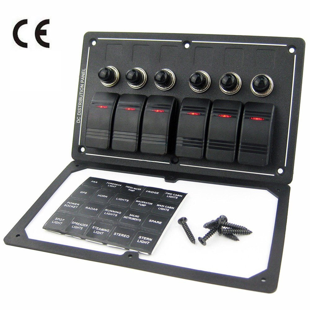 DCFlat Waterproof 6 Gang Circuit LED Car Marine Boat Rocker Switch