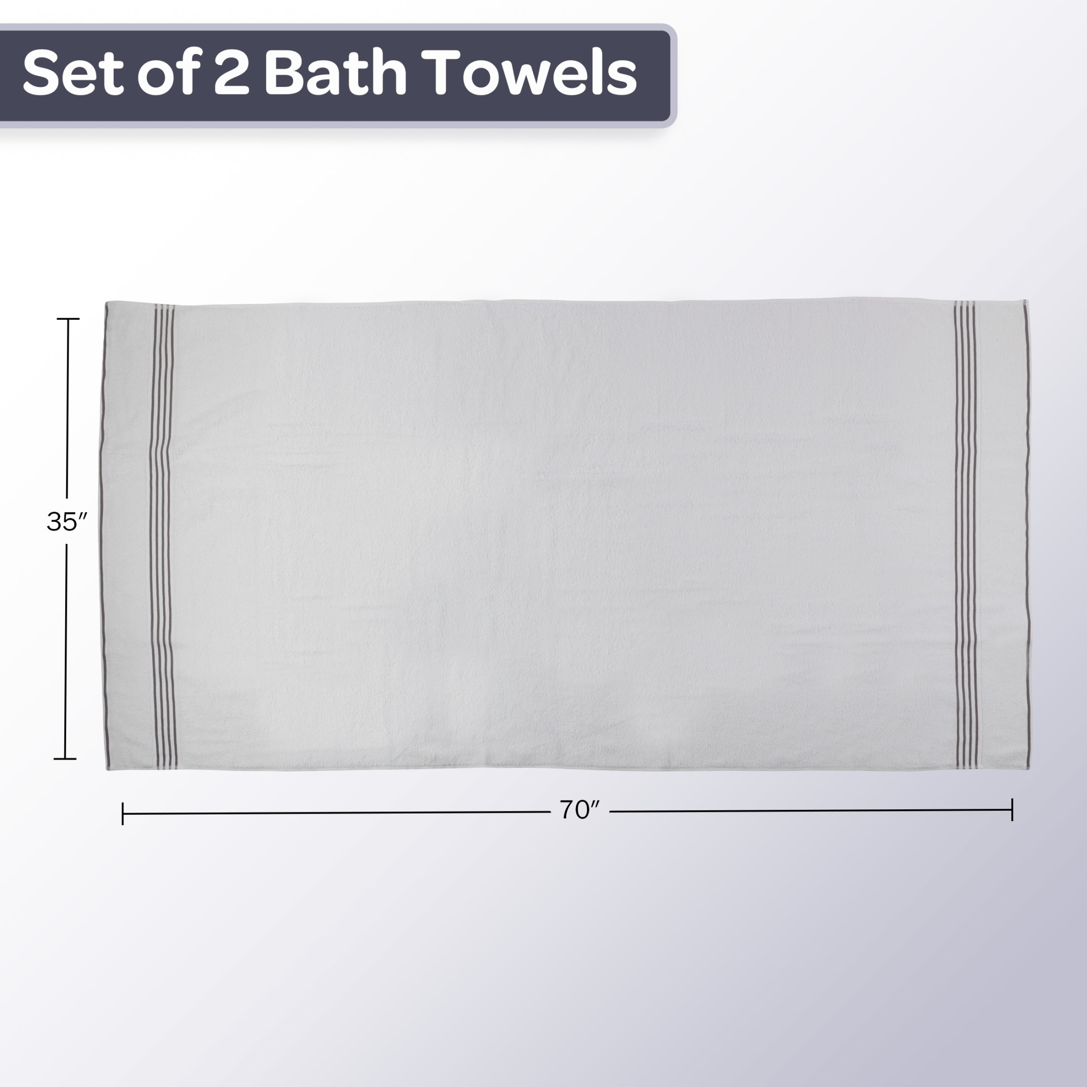 Lavish Home 35x70 Bath Towels - 2PC Quick Dry Cotton Towel Set, White/Gray