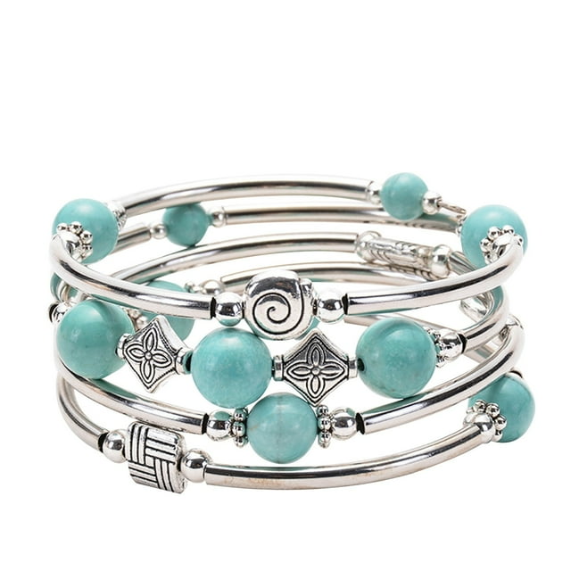 asddcavvf Hand Multilayer Bracelet Volcanic Stone Turquoise Tiger Eye Spiral Memory Bracelet