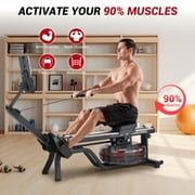 Towallmark Water Rowing Machines for Home, 380 Lbs Capacity Rower Machine with Led Digital Monitor, Wide Ergonomic Seating and Tablet Holder, App Compatible