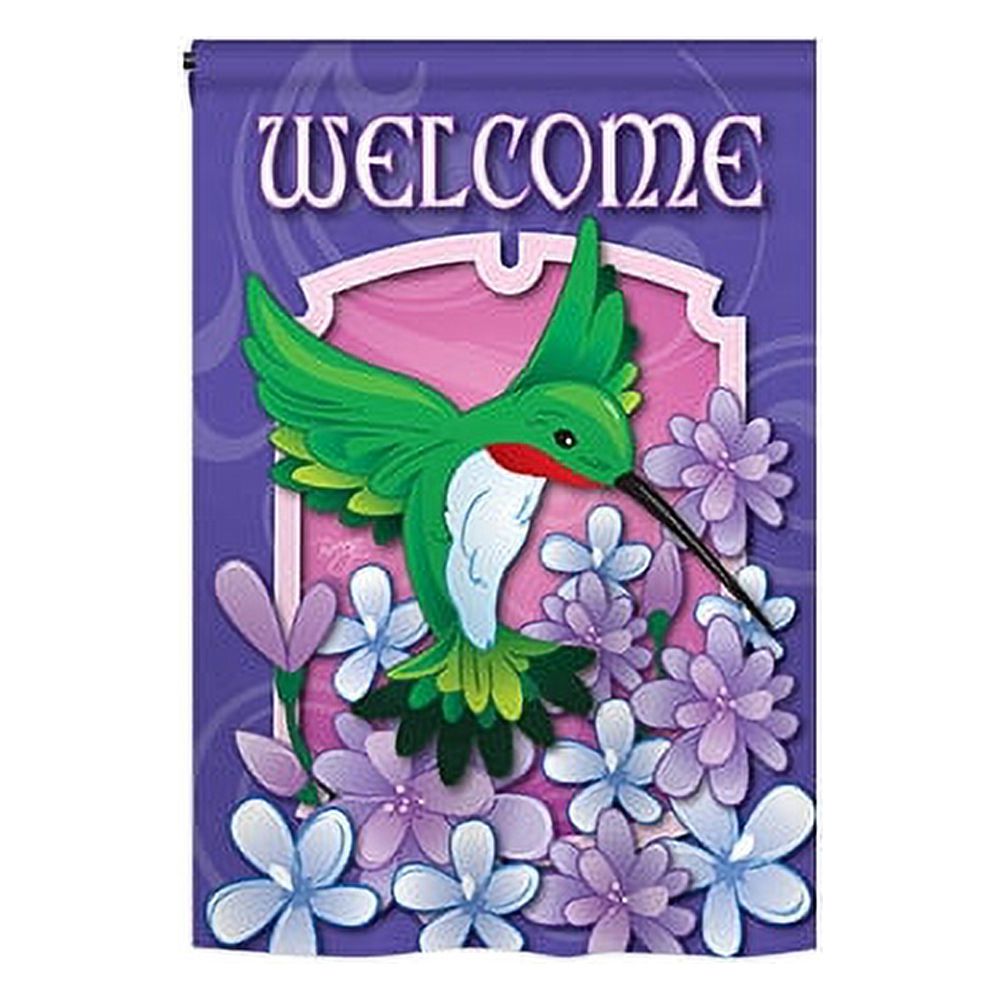 Breeze Decor 05033 Birds Welcome Hummingbird 2-Sided Vertical Impression House Flag - 28 x 40 in. - image 2 of 2