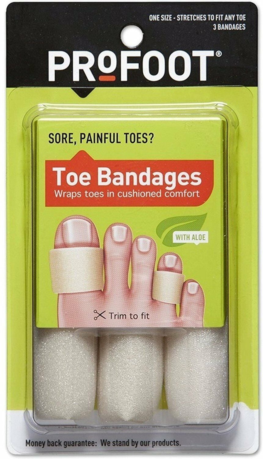 ProFoot Toe Bandages Cushion Comfort Trim to Fit w/ Aloe, 3 ct, 3-Pack