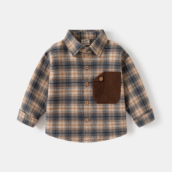 LYMAYTER Toddler Baby Boys Girls Lapel Button Long Sleeve Shirts Classic Plaid Pattern Casual Kids Tops 2-7Y