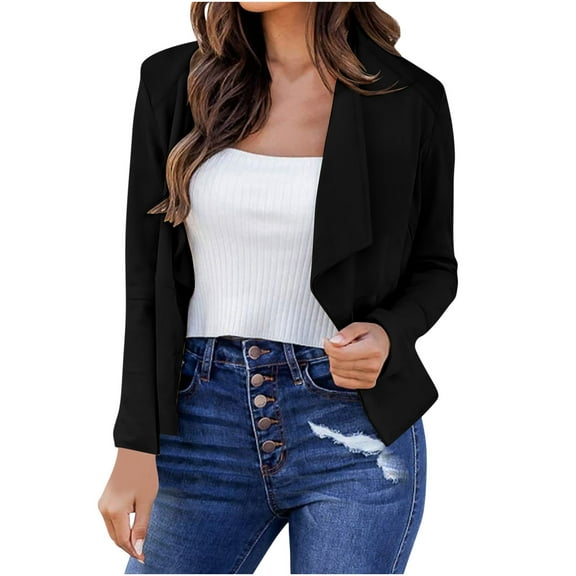 ZVNAΖH Cropped Blazers for Women Business Casual Open Front Cardigan Lightweight Long Sleeve Jacket Slim Fit Blazers