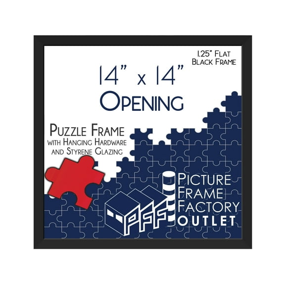 PFF PictureFrameFactoryOutlet - 14x14 Inch - Premium 1.25" Black Profile - Picture Frame for Artwork, Puzzles, Photos, Certificates