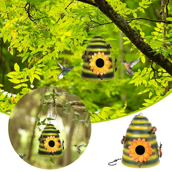 Bird House, Outdoor Hanging Iron Birdhouse for Winter Shelter with Honeycomb Design, Heavy-Duty Garden Decoration with Branch Perch, Easy-Clean Ventilation Base for All-Season Wild Bird Protection