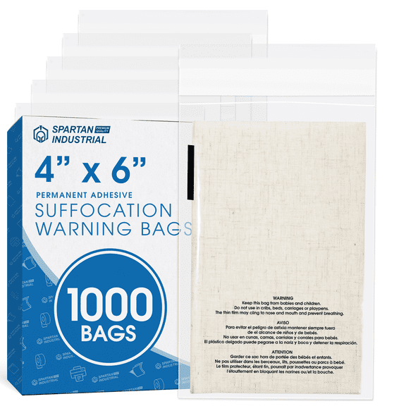 Spartan Industrial - 4” X 6” (1000 Count) Clear Poly Bags With Suffocation Warning and Permanent Self Seal