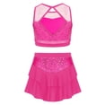 thumbnail image 3 of iiniim Girls 2 Piece Sequin Gym Ballet Lyrical Jazz Dance Outfit Sleeveless Crop Top with Layered Skirt Hot Pink 14, 3 of 7