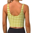 thumbnail image 3 of Haiem Yellow Checkboard Pattern Womens Sports Bra - U Neck Padded Low Impact Yoga Bra Workout Crop Top Gym Moisture-Wicking Workout Vest -Large, 3 of 9