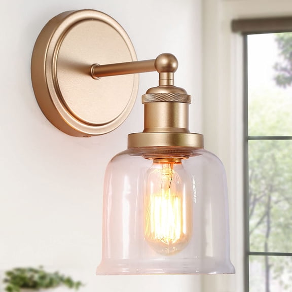 Gold Vanity Light, 2 Light Gold Bathroom Vanity Light with Clear Glass Shade,