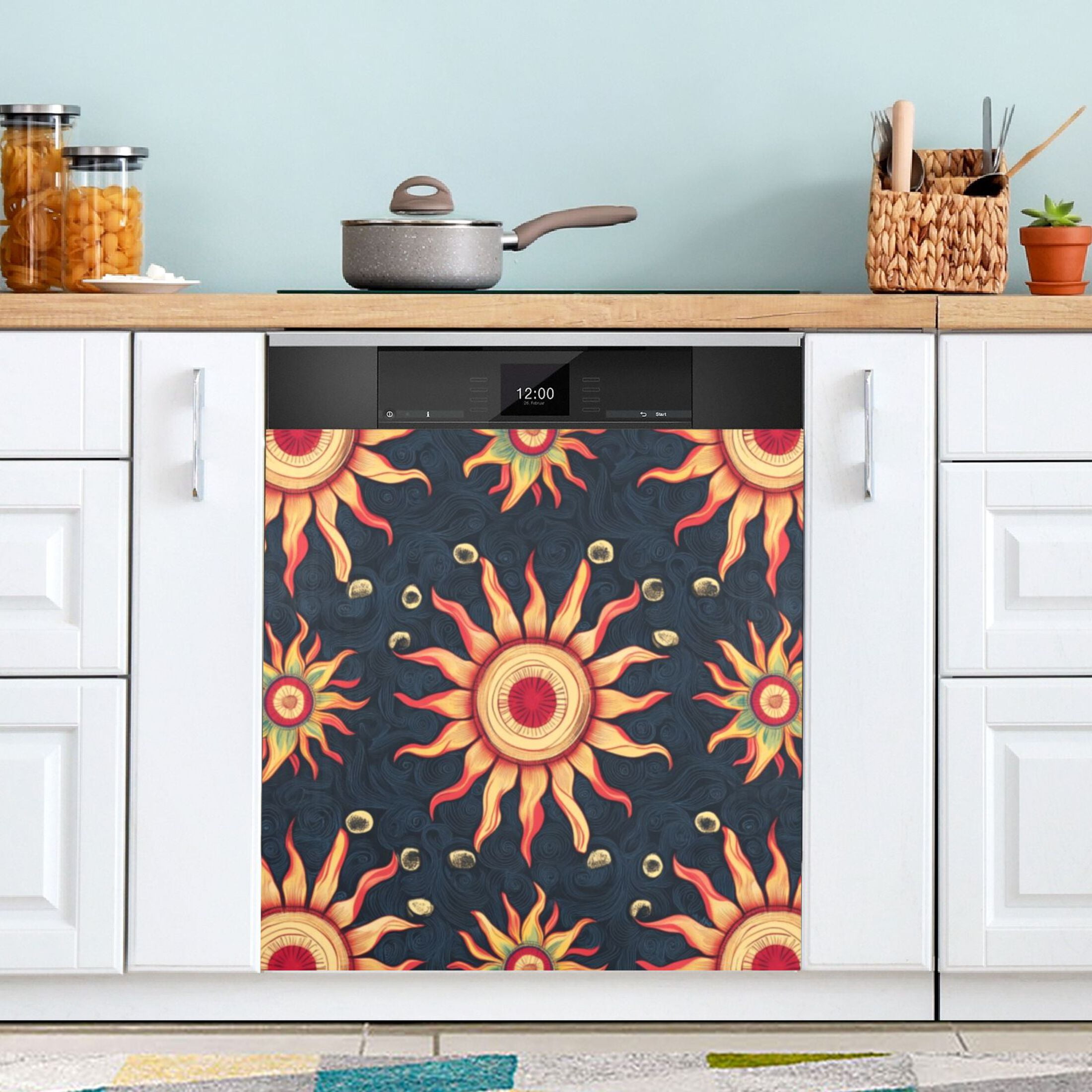 Dishwasher Magnetic Sticker 23x26 Inch Refrigerator Magnetic Sticker Washing Machine Magnetic Sticker Kitchen Panel Magnetic Sticker Home Decor Cartoon Sun Seamless