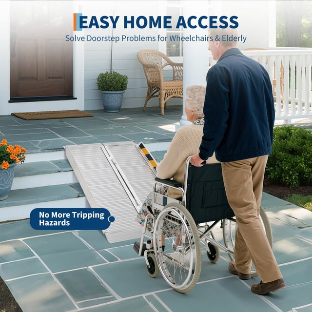 Kojooin 5 ft Portable Wheelchair Ramp, Aluminum Folding Access Ramp with Non-Slip Surface for Home Entry or Curbs