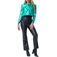 thumbnail image 2 of INSPIRE CHIC Women's Holographic Shiny Biker Button Down Metallic Jacket XL Green, 2 of 6