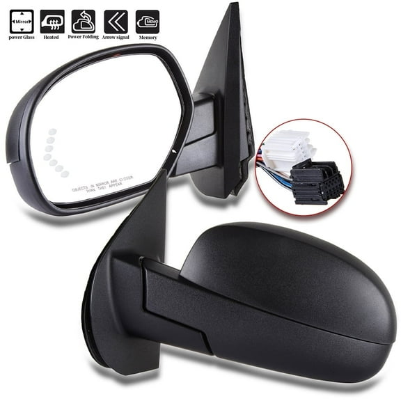 AUTOMUTO Black Rear-vision Mirror Left and Right Side View Mirror Power Folding Memory Power Adjustment Heated turn Signal Light Fit 2007-2013 For Chevy Silverado For GMC Sierra 1500 2500 HD 3500 HD