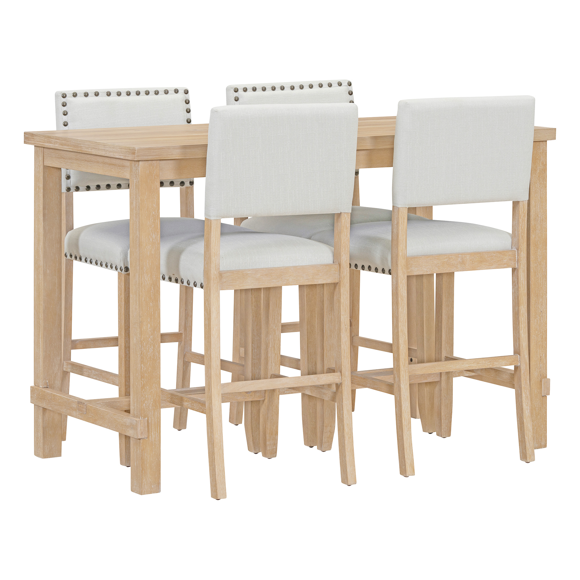 Euroco 5 Piece Dining Table Set  for 4, 52" Counter Height Table Set with 4 Chairs  for Small Space