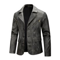 Tops for Men Motorcycle Jacket Turndown Collar Leather Casual Solid Winter Suit Coat Mens Coats Dark Gray L