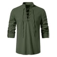 thumbnail image 6 of IAJDKMEK Men's Long Sleeve Henley Shirts - Retro Lace-Up Pullover Tee for Men with V-Neck and Breathable Linen Blend for Renaissance Costume Wear,Army Green L, 6 of 8