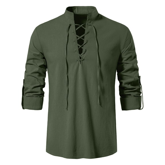 BVWKPCV Men's Medieval Vintage Long Sleeve Lace Up Shirt Renaissance Costume for Halloween Viking Pirate Army Green M