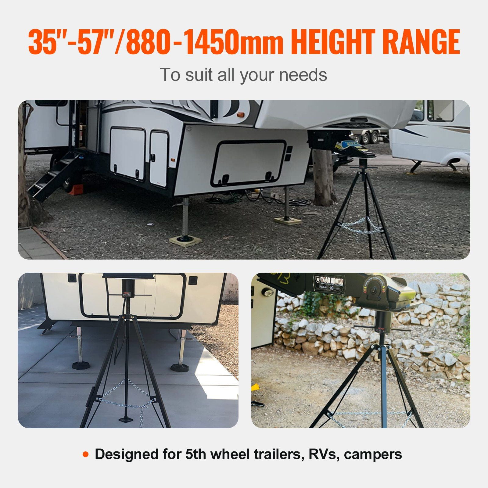 5000 LBS Capacity 5th Wheel Tripod Stabilizer, Adjustable 35"-57" Height, Heavy-Duty RV Trailer Jack for Campers & Gooseneck Trailers