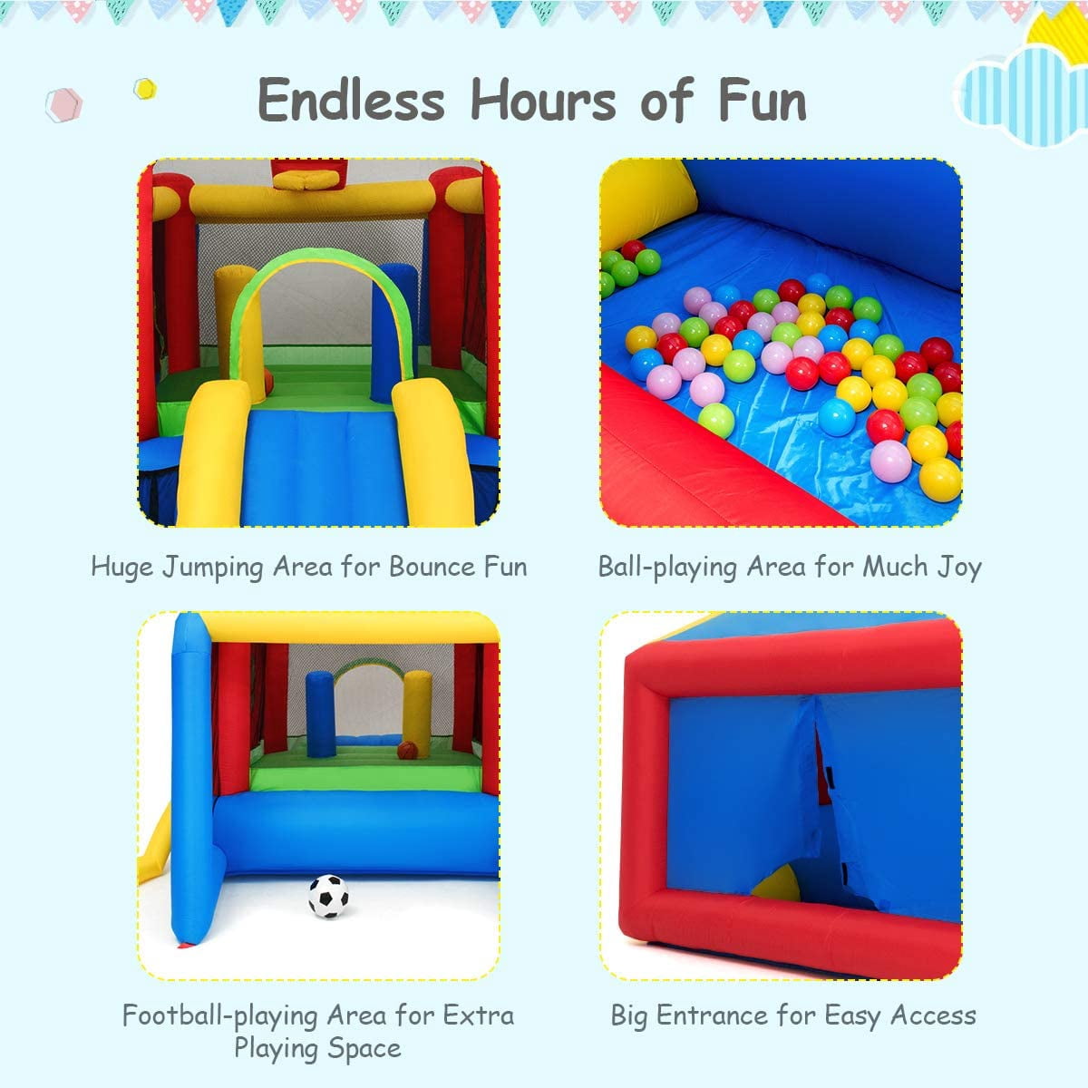 Costway  6-in-1 Inflatable Bounce House Blow up Castle Toddler Kids Indoor Outdoor with 480 Blower