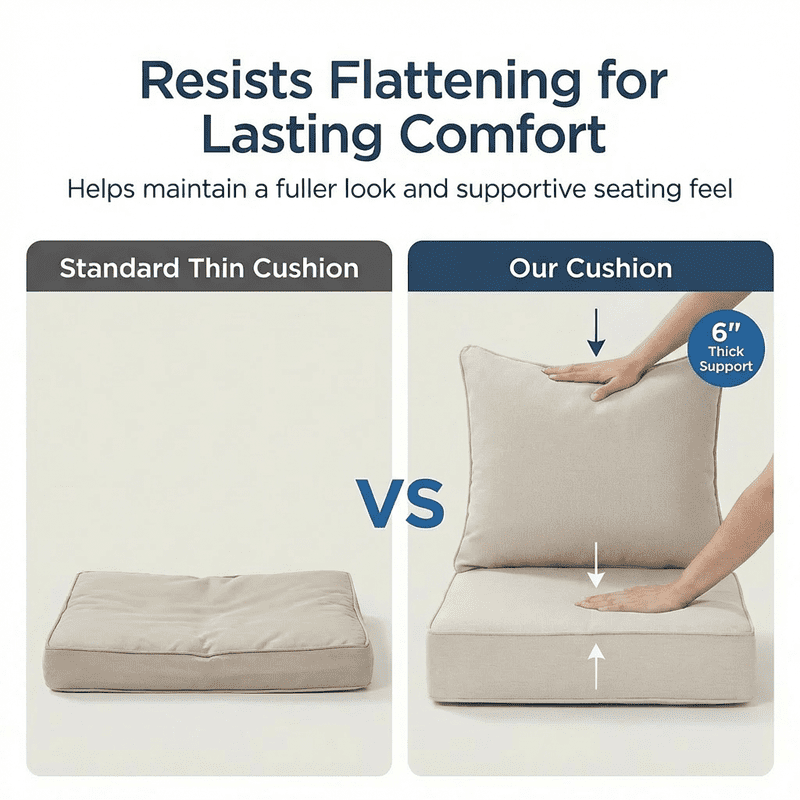 24 x 24 in Outdoor Olefin Patio Cushions with Back Pillows, 6 in Thick, Water- and Fade-Resistant, Beige, Set of 5
