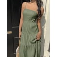 thumbnail image 3 of Olive Green Textured Tiered Camisole Maxi Dress, Sleeveless, Loose Fit, Vacation Style, 3 of 6
