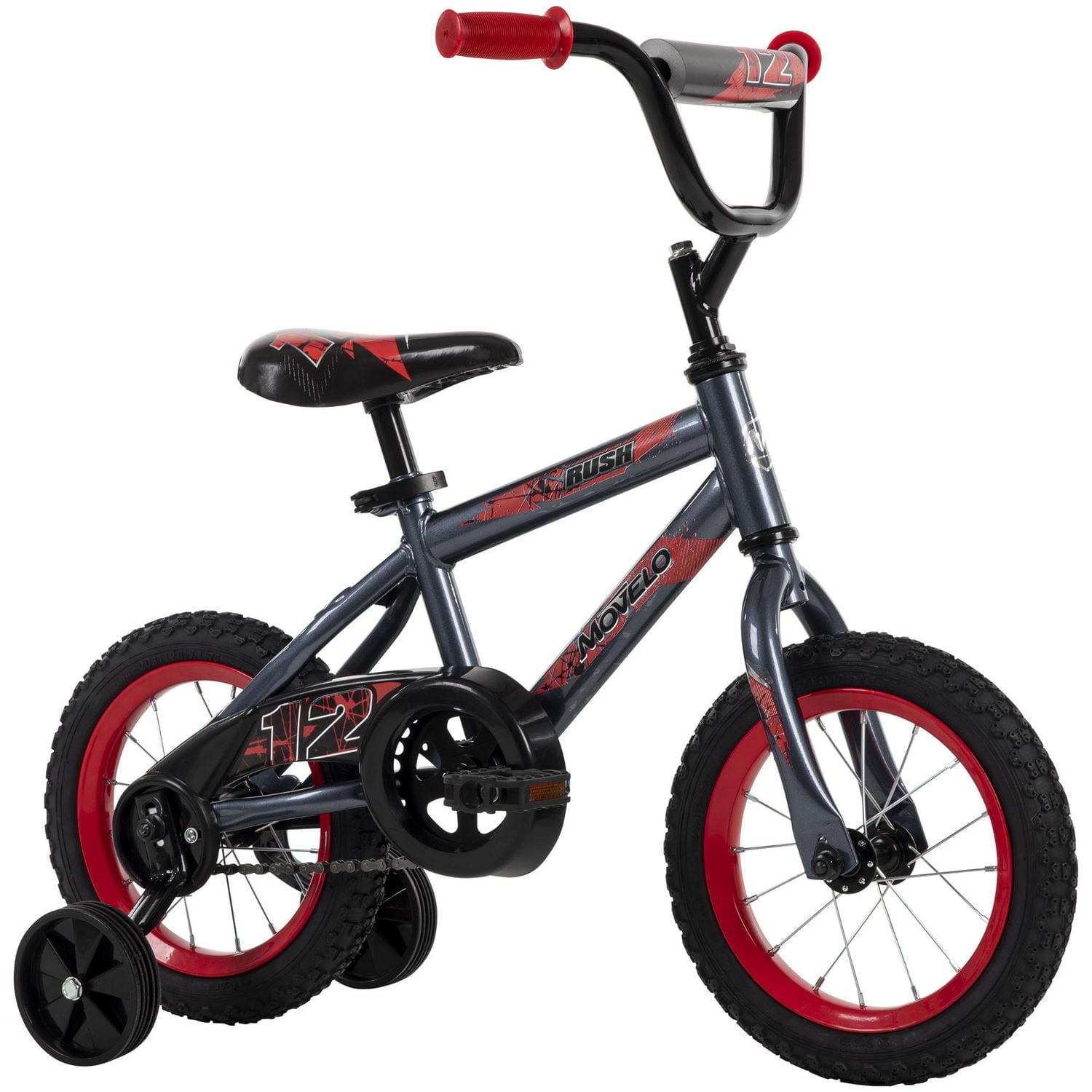 Movelo Rush 12-inch Bike for Boys, Grey/Red, Ages 3-5