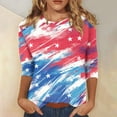 thumbnail image 2 of Women's 250th Anniversary USA Shirt Patriotic American Flag Print Crew Neck 3/4 Sleeve T-Shirt, 2 of 5
