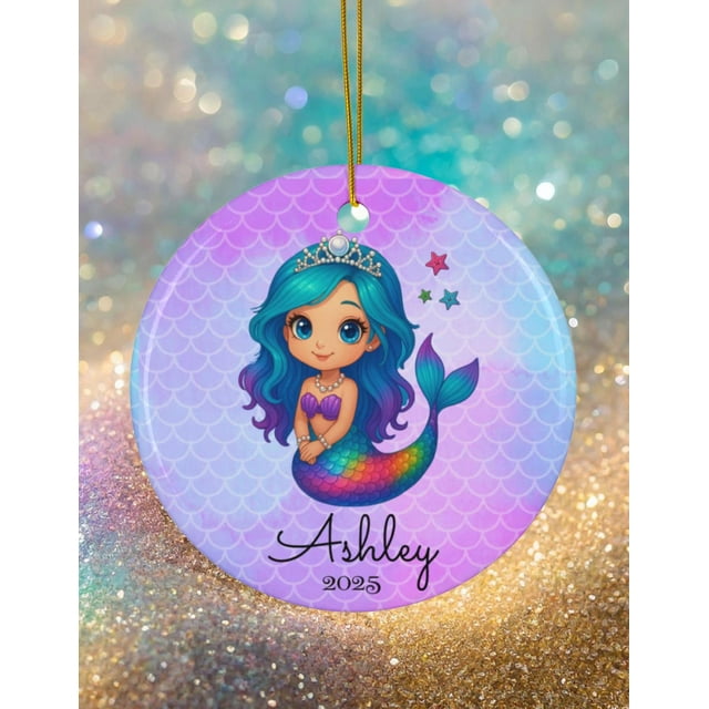 Mermaid Ornament Personalized Gift - Custom Ceramic Christmas Keepsake for Kids, Kawaii Me - As Picture - 5-Pack